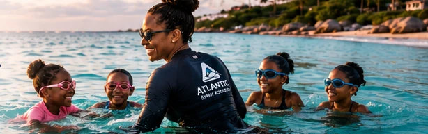 Illustrative Atlantic instructor teaching young swimmers in Bermuda’s ocean